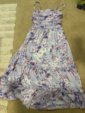 Lavender Floral Maxi Dress - Spaghetti Strap